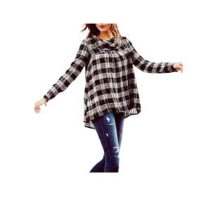 Free People Walk in the Park Plaid Burlap Cowl Pullover Tunic-XS
